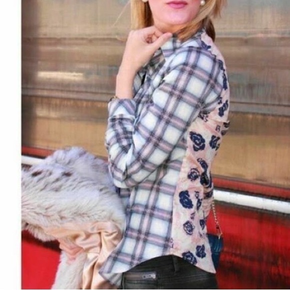 CAbi Tops - Cabi Floral Festival Plaid Button Down Top Size M